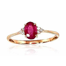 Gold ring, 15.5, 1.11 g, Red Gold 585 fineness, Rhodium (Plating) , Diamonds , Ruby