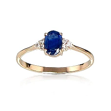 Gold ring, 15.5, 1.16 g, Red Gold 585 fineness, Rhodium (Plating) , Diamonds , Sapphire