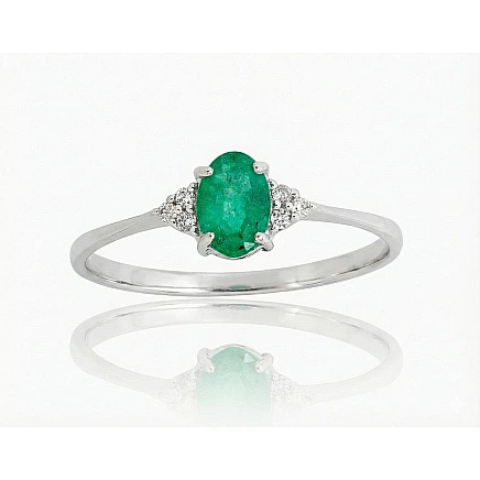 With precious stones,  - Gold ring, 16, 1.24 g, White Gold 585 fineness, Diamonds , Emerald
