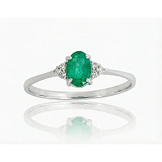 Gold ring, 17, 1.15 g, White Gold 585 fineness, Diamonds , Emerald