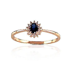 Gold ring, 17, 0.82 g, Red Gold 585 fineness, Rhodium (Plating) , Diamonds , Sapphire