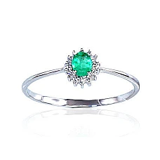 Gold ring, 17, 0.86 g, White Gold 585 fineness, Diamonds , Emerald