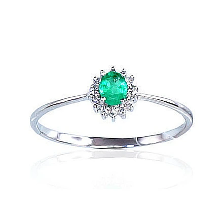 With precious stones,  - Gold ring, 17, 0.86 g, White Gold 585 fineness, Diamonds , Emerald