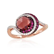 Gold ring, 17.5, 3.29 g, Red Gold 585 fineness, Rhodium (Plating) , Diamonds , Ruby , Garnet