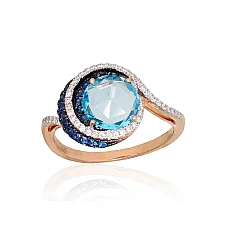 Gold ring, 17.5, 3.35 g, Red Gold 585 fineness, Rhodium (Plating) , Diamonds , Sapphire , Blue Topaz