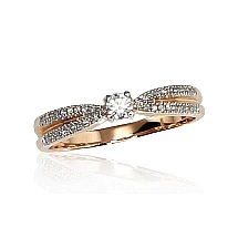 Gold ring, Red Gold 585 fineness, Rhodium (Plating) , Diamonds