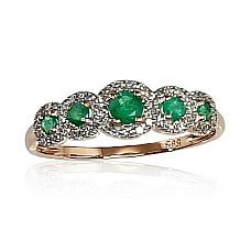Zelta gredzens, 16.5, 1.19 g, Sarkanais Zelts 585 prove, rodijs (pārklājums) , Briljanti , Smaragds
