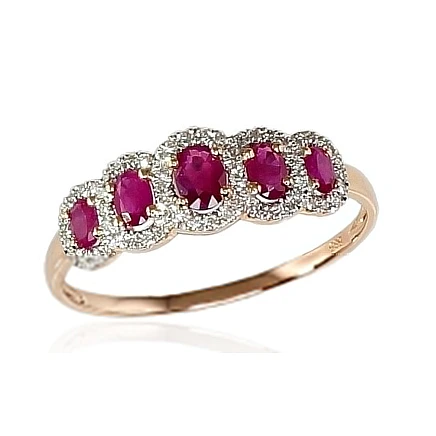 With precious stones,  - Gold ring, 18, 1.68 g, Red Gold 585 fineness, Rhodium (Plating) , Diamonds , Ruby