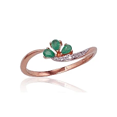 Gold ring, Red Gold 585 fineness, Rhodium (Plating) , Diamonds , Emerald