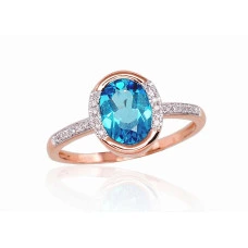 Gold ring, 17.5, 2.34 g, Red Gold 585 fineness, Rhodium (Plating) , Diamonds , Blue Topaz