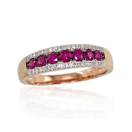 With precious stones,  - Gold ring, 18.5, 2.12 g, Red Gold 585 fineness, Rhodium (Plating) , Diamonds , Ruby