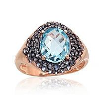 Gold ring, Red Gold 585 fineness, Rhodium (Plating), Zirkons, Sky Blue Topaz