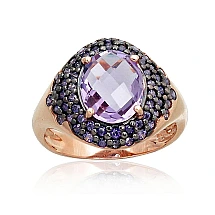 Gold ring, Red Gold 585 fineness, Rhodium (Plating) , Zirkons , Amethyst