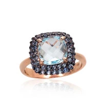 Gold ring, Red Gold 585 fineness, Rhodium (Plating), Zirkons, Sky Blue Topaz
