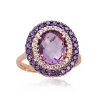 Золотое кольцо, Красное Золото 585 проба, родий (покрытие), Цирконы, Аметист
