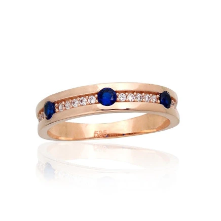 Women,  - Gold ring, Red Gold 585 fineness, Zirkons