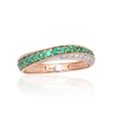 Gold ring, 18, 1.77 g, Red Gold 585 fineness, Rhodium (Plating) , Diamonds , Emerald