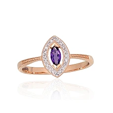 Gold ring, 17, 1.62 g, Red Gold 585 fineness, Rhodium (Plating) , Diamonds , Amethyst