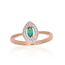 Gold ring, 17, 1.76 g, Red Gold 585 fineness, Rhodium (Plating) , Diamonds , Emerald