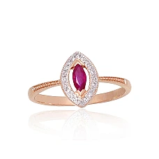Gold ring, 17, 1.5 g, Red Gold 585 fineness, Rhodium (Plating) , Diamonds , Ruby