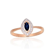Gold ring, 17, 1.65 g, Red Gold 585 fineness, Rhodium (Plating) , Diamonds , Sapphire