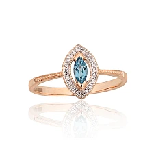 Gold ring, 17, 1.64 g, Red Gold 585 fineness, Rhodium (Plating) , Diamonds , Blue Topaz