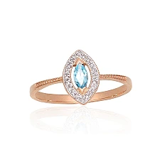 Gold ring, 16, 1.74 g, Red Gold 585 fineness, Rhodium (Plating) , Diamonds , Sky Blue Topaz
