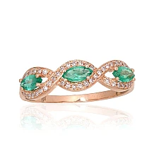 Gold ring, 17.5, 1.54 g, Red Gold 585 fineness, Diamonds , Emerald