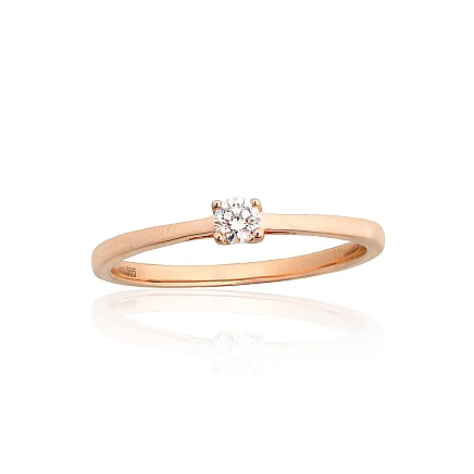 Engagement rings,  - Gold ring, 16, 1.33 g, Red Gold 585 fineness, Diamonds