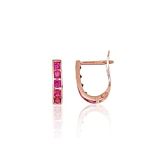 Золотые серьги на английском замке, 0.72 g, Красное Золото 585 проба, Цирконы