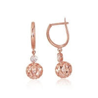 Золотые серьги на английском замке, 2.18 g, Красное Золото 585 проба, Цирконы