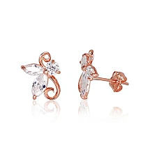 Gold classic studs earrings, Red Gold 585 fineness, Zirkons