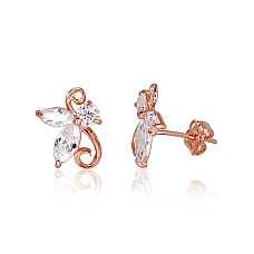 Золотые серьги-пуссеты, 0.78 g, Красное Золото 585 проба, Цирконы