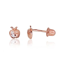 Золотые серьги-пуссеты с винтами, 0.34 g, Красное Золото 585 проба, Цирконы