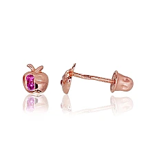 Золотые серьги-пуссеты с винтами, 0.34 g, Красное Золото 585 проба, Цирконы