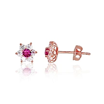 Gold classic studs earrings, Red Gold 585 fineness, Zirkons