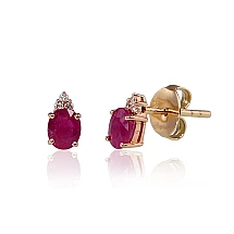 Gold classic studs earrings, Red Gold 585 fineness, Rhodium (Plating) , Diamonds , Ruby
