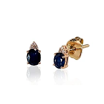 Gold classic studs earrings, Red Gold 585 fineness, Rhodium (Plating), Diamonds, Sapphire