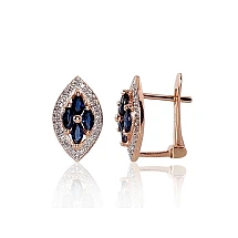 Gold earrings with 'english' lock, Red Gold 585 fineness, Rhodium (Plating) , Diamonds , Sapphire