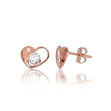 Золотые серьги-пуссеты, 0.44 g, Красное Золото 585 проба, Цирконы