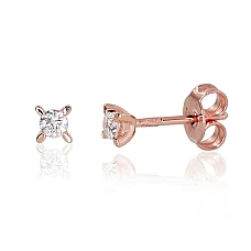 Gold classic studs earrings, 0.79 g, Red Gold 585 fineness, Diamonds