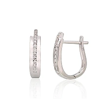 Gold earrings with 'english' lock, 2.19 g, White Gold 585 fineness, Diamonds