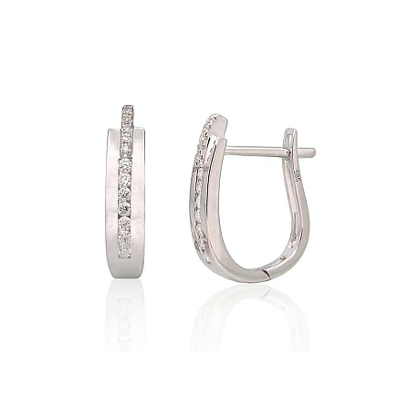 English lock,  - Gold earrings with english lock, 2.19 g, White Gold 585 fineness, Diamonds