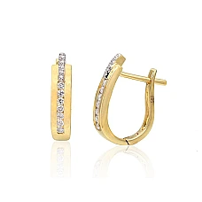 Gold earrings with 'english' lock, 2 g, Yellow Gold 585 fineness, Rhodium (Plating) , Diamonds