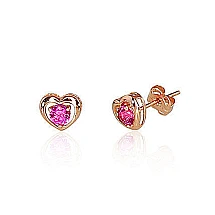 Gold classic studs earrings, Red Gold 585 fineness, Zirkons