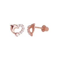 Золотые серьги-пуссеты с винтами, 0.46 g, Красное Золото 585 проба, Цирконы
