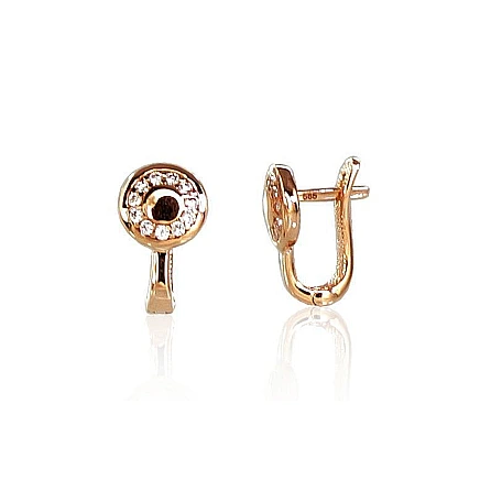 English lock,  - Gold earrings with english lock, 1.62 g, Red Gold 585 fineness, Zirkons