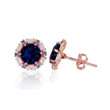 Gold classic studs earrings, Red Gold 585 fineness, Zirkons