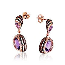 Gold classic studs earrings, Red Gold 585 fineness, Rhodium (Plating) , Diamonds , Amethyst