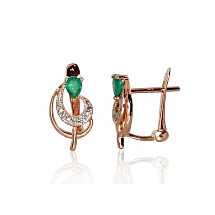 Gold earrings with 'english' lock, Red Gold 585 fineness, Rhodium (Plating) , Diamonds , Emerald